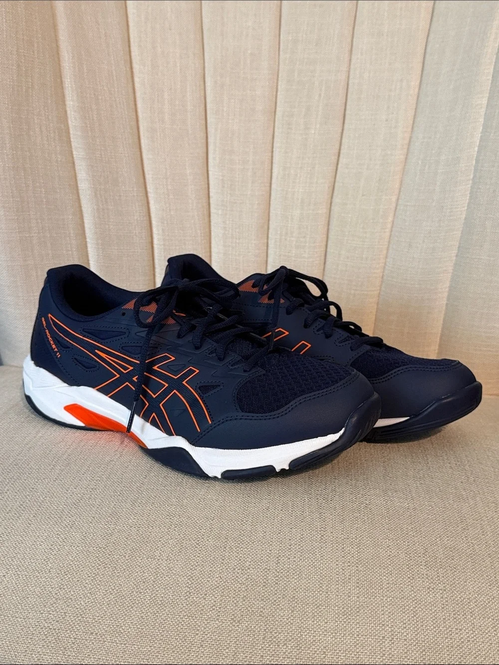 Mens 9 wide ASICS Gel-Rocket 11 peacoat shocking orange athletic indoor sneaker